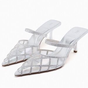 ZARA RHINESTONE VINYL MULES Size 38